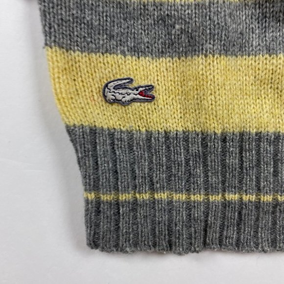 Vintage Izod Lacoste Striped Wool Sweater Women's Medium Gray Yellow - Picture 3 of 9